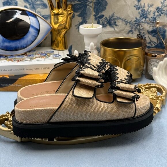🆕 KG KURT GEIGER 🧿 NWOB Robbie Bow-Embellished Raffia Sandals, Black - Sz US 7 - Picture 9 of 16
